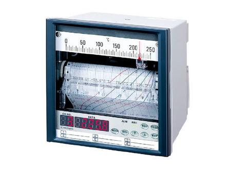 6-Kanal-Punktdrucker mit LED-Anzeige. Die Skala ist hierbei 3-fach belegt.